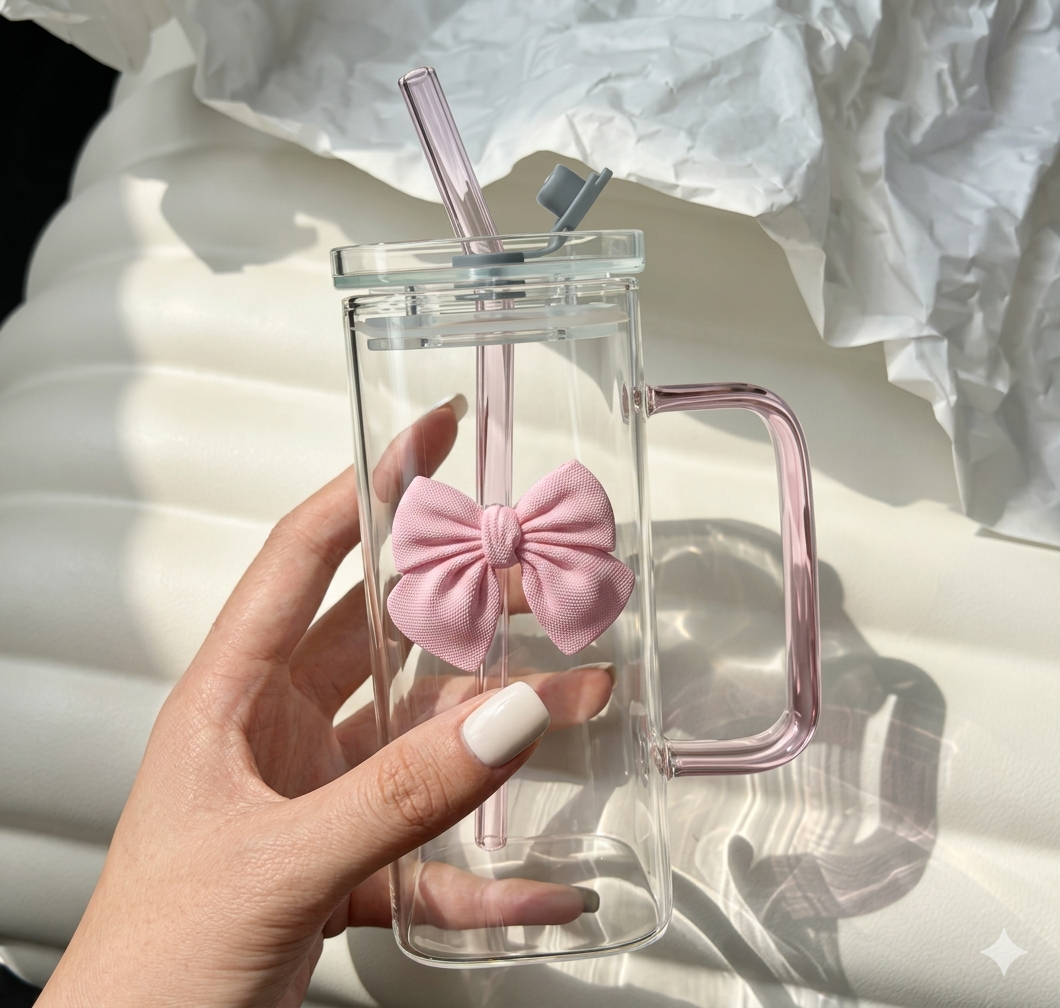 Cute Pink Bow Glass Cup