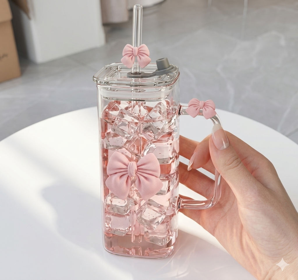Cute Pink Bow Glass Cup