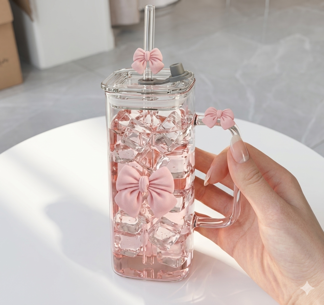 Cute Pink Bow Glass Cup