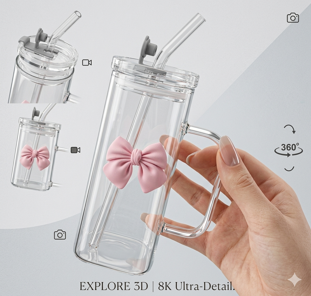Cute Pink Bow Glass Cup