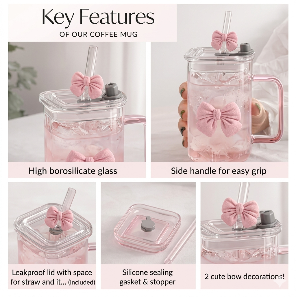 Cute Pink Bow Glass Cup