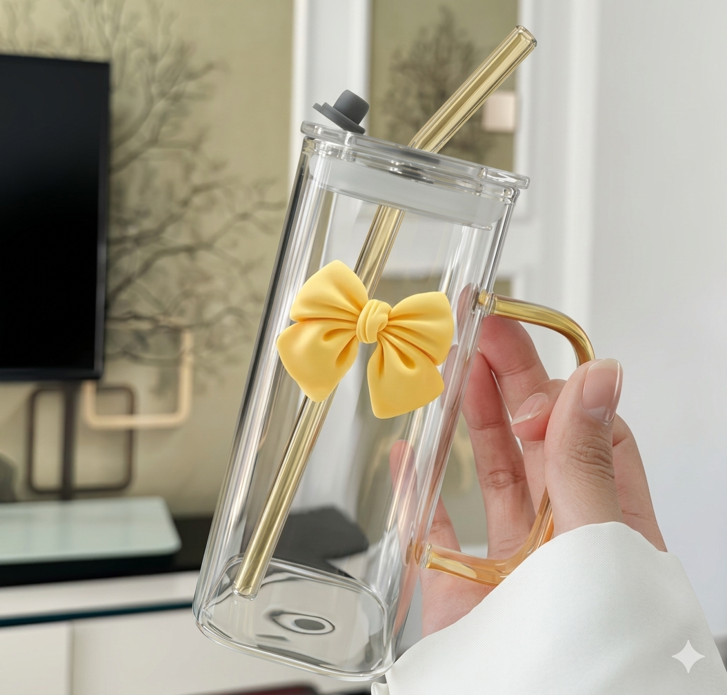 Cute Yellow Bow Glass Cup