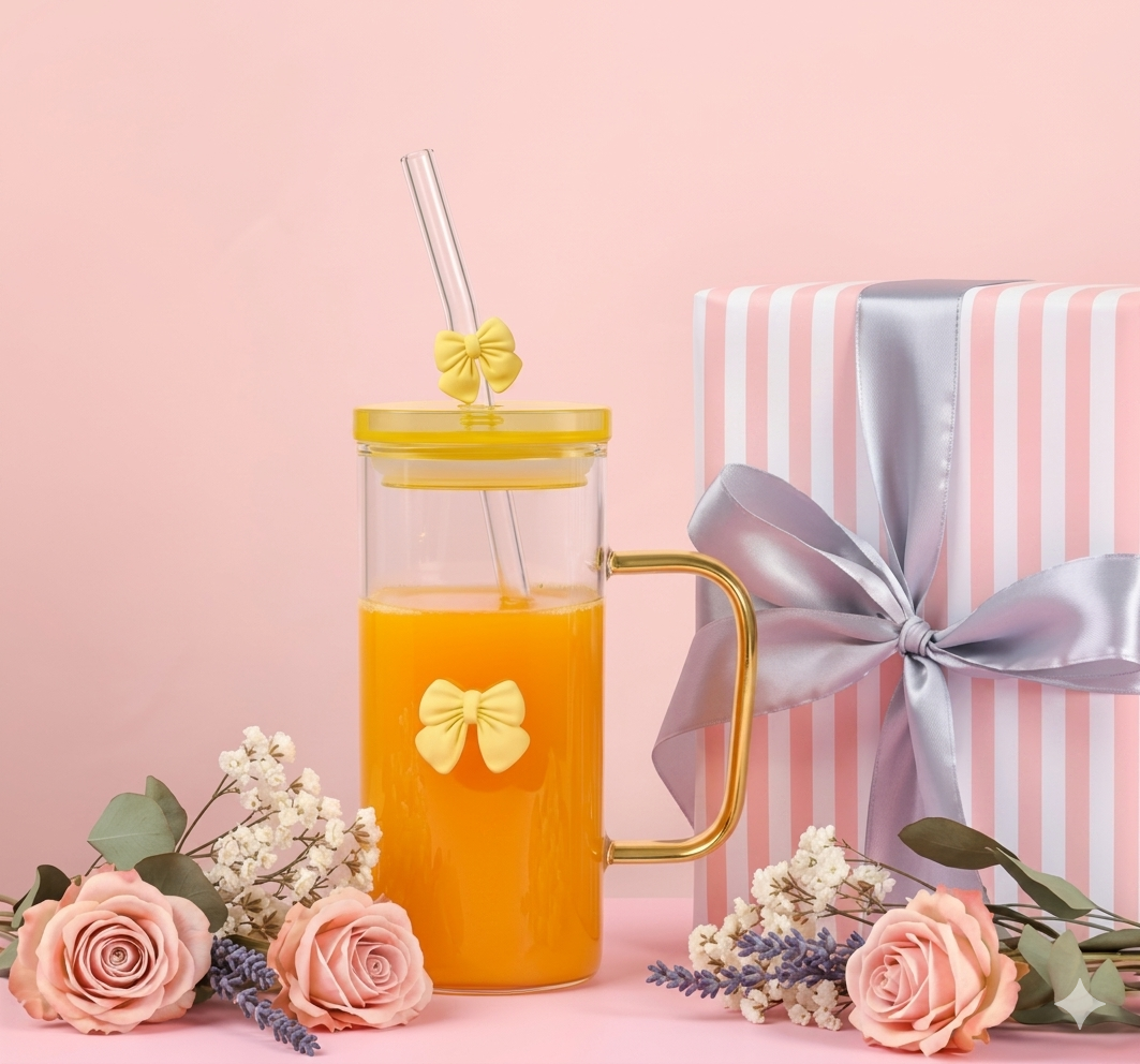Cute Yellow Bow Glass Cup