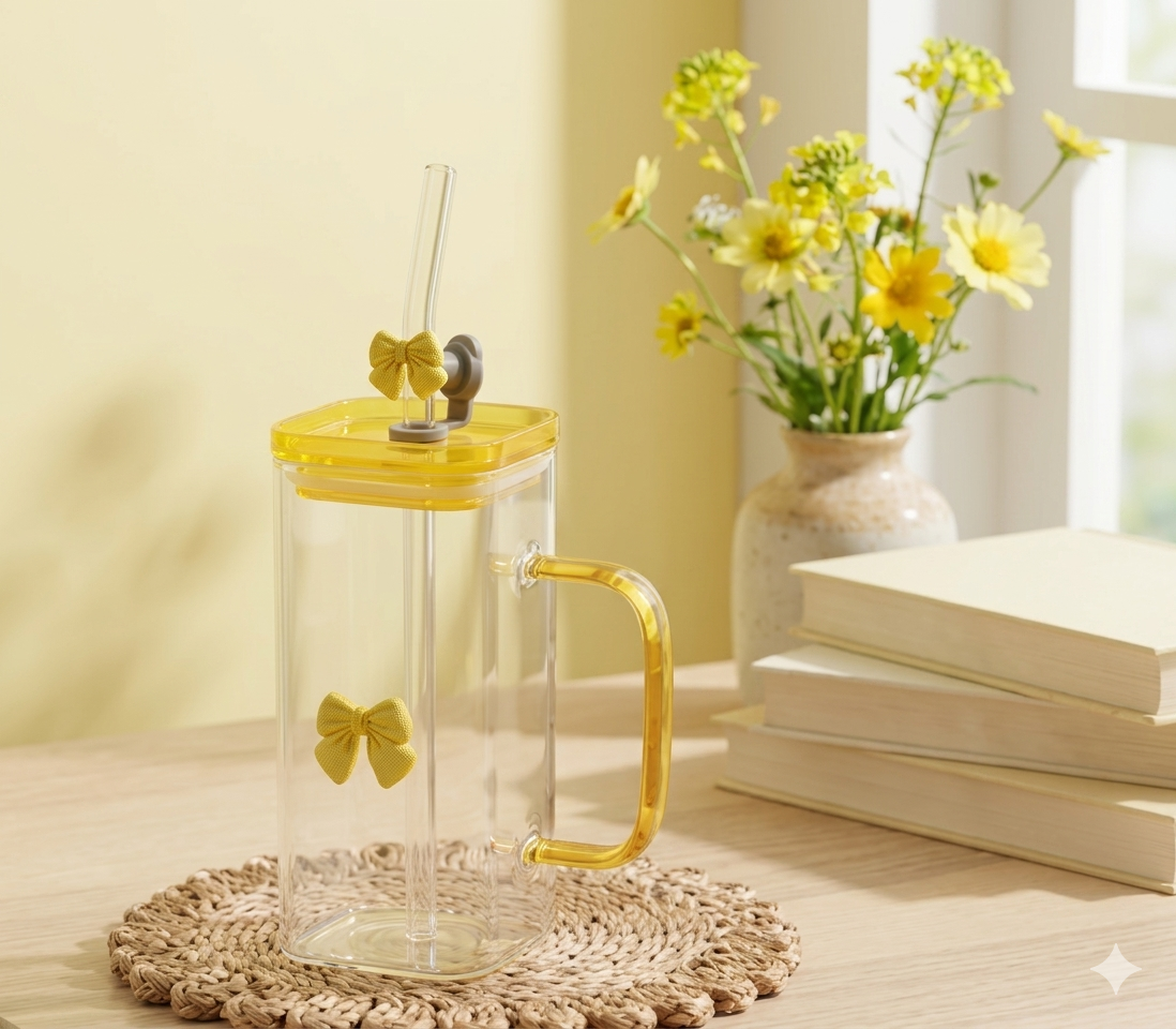 Cute Yellow Bow Glass Cup