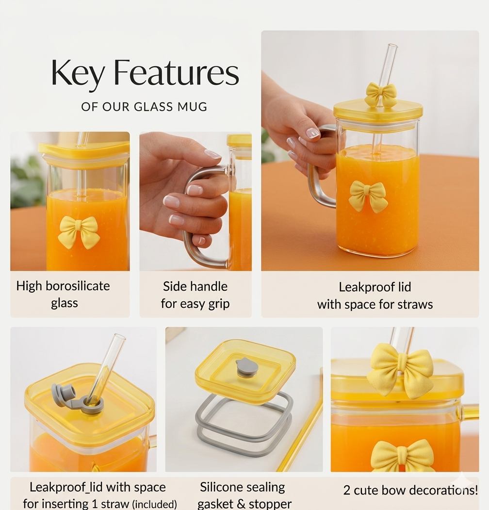 Cute Yellow Bow Glass Cup