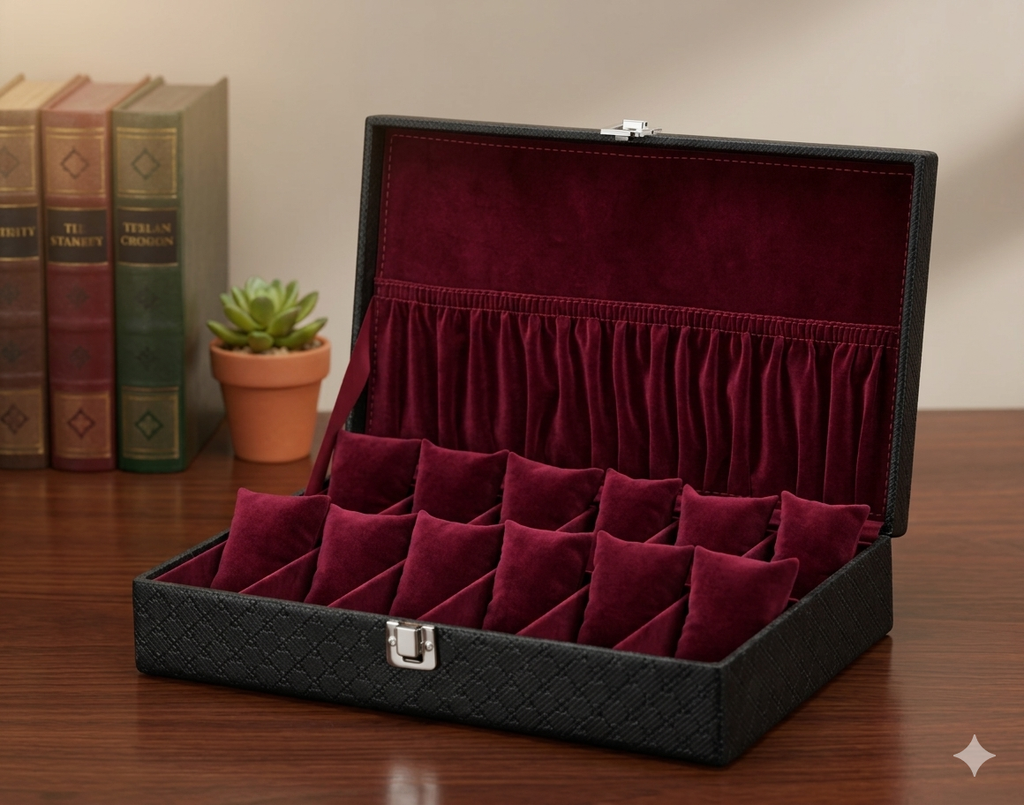 PU Leather Watch Organizer Box Black & Red