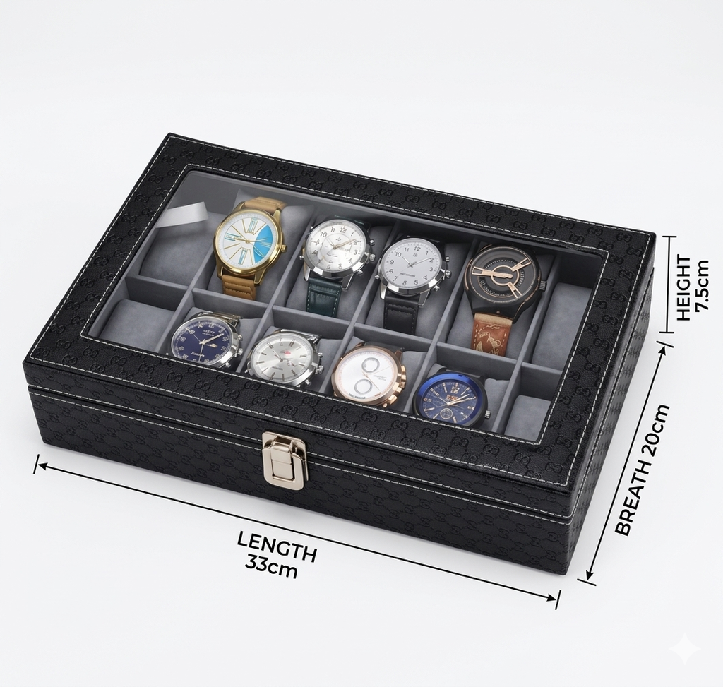 Unique Leather Transparent Watch Organizer Box