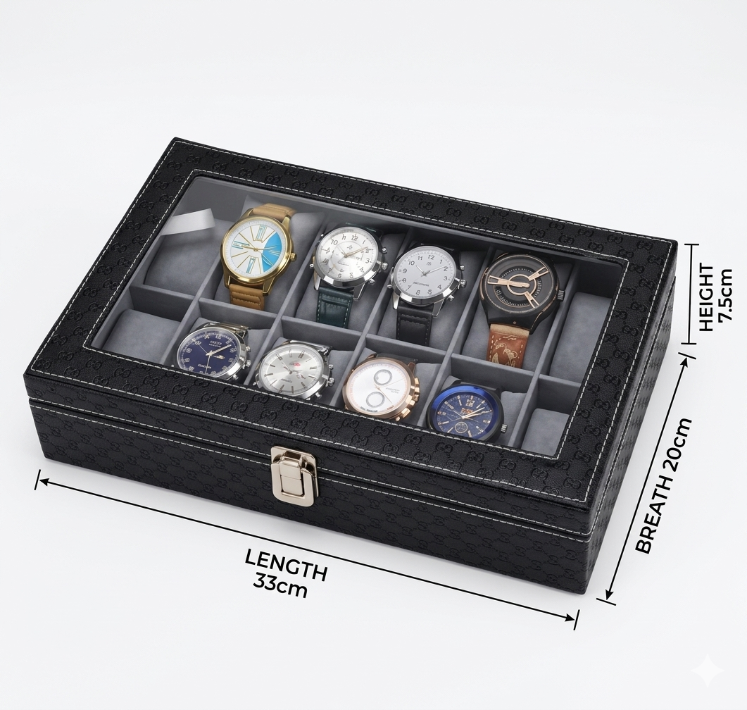 Unique Leather Transparent Watch Organizer Box