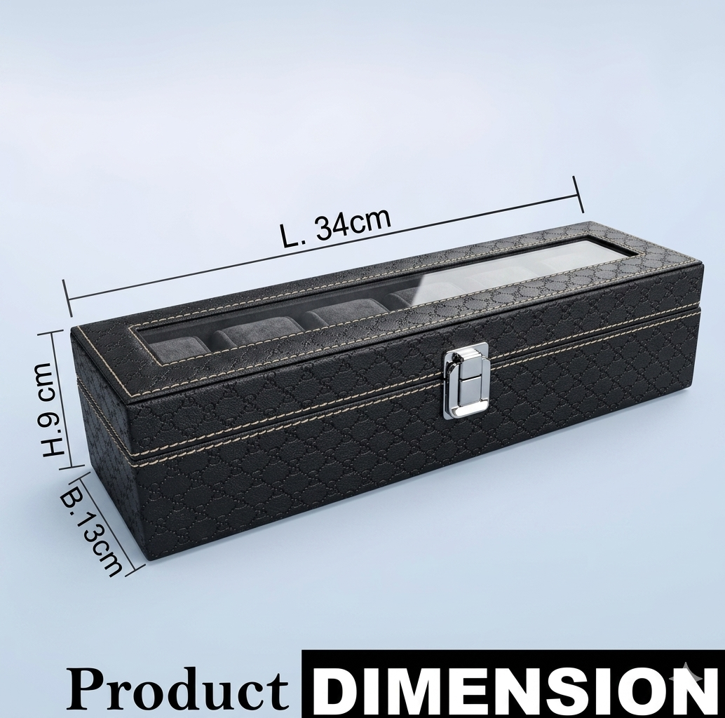 Luxurious Leather Transparent Watch Organizer Box - Black & Grey
