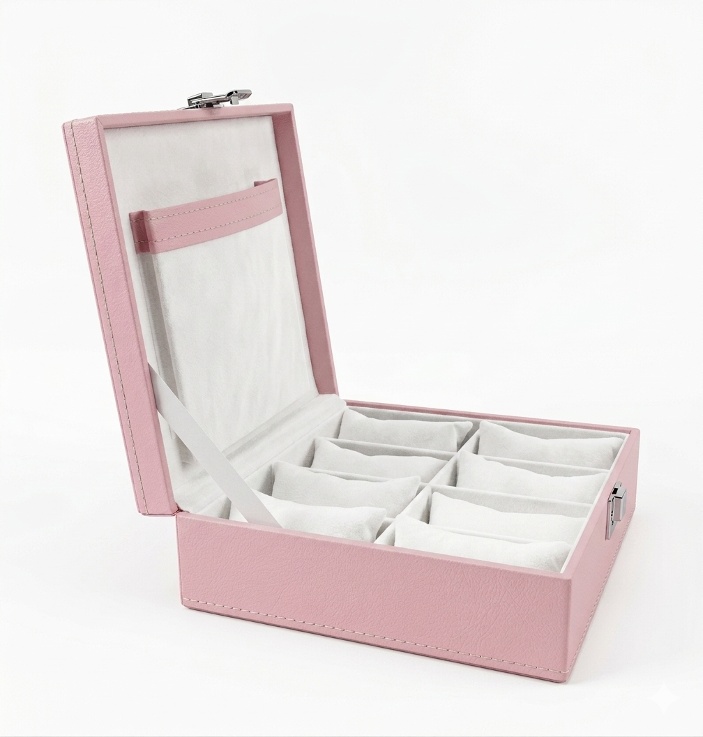 Pink Luxury Leather Watch Organizer Box