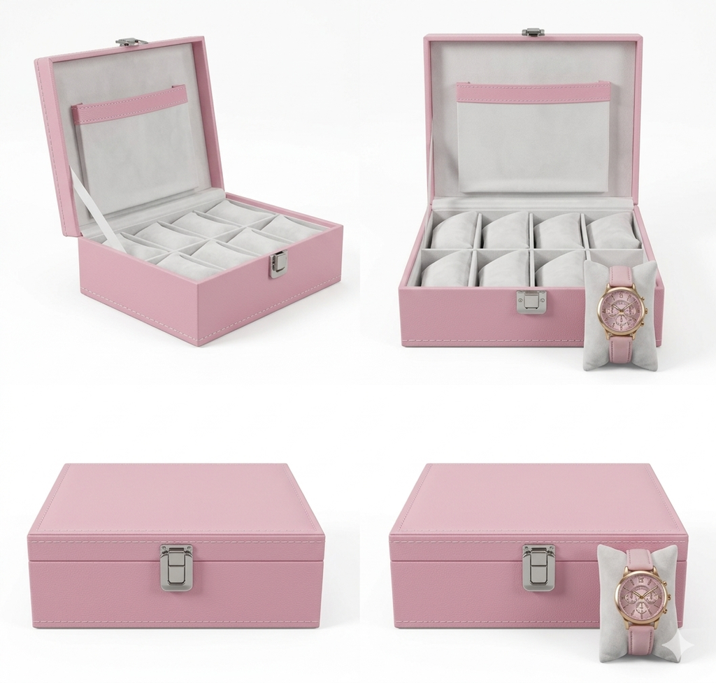 Pink Luxury Leather Watch Organizer Box