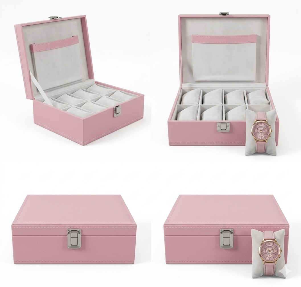 Pink Luxury Leather Watch Organizer Box