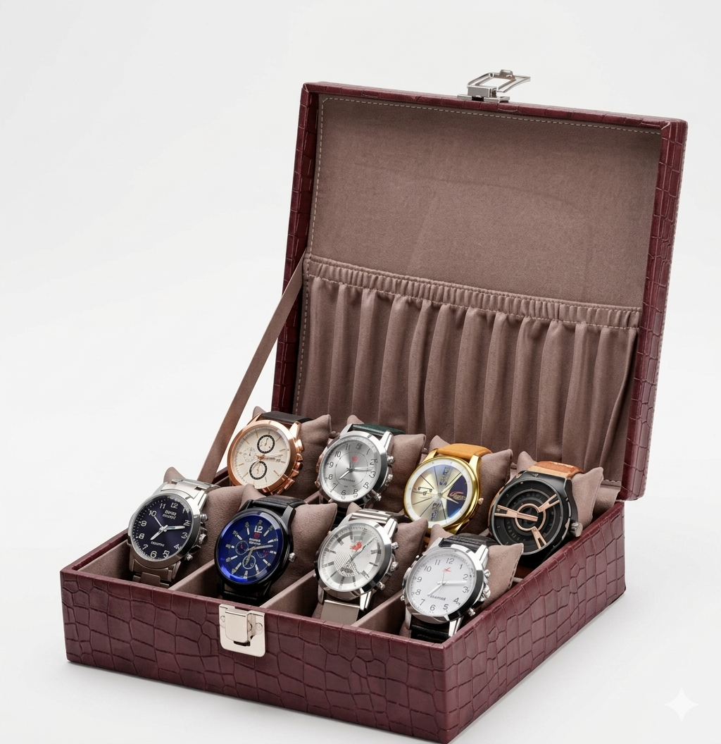 Brown Croco Leather Watch Organizer Box