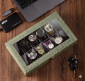 Green Croco Leather Transparent Watch Organizer Box