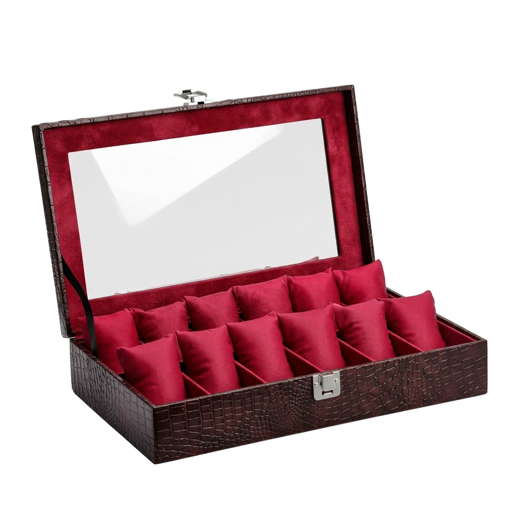 Brown Croco Leather Transparent Watch Organizer Box