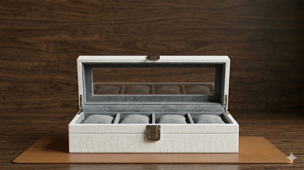 White Leather Transparent Watch Organizer Box
