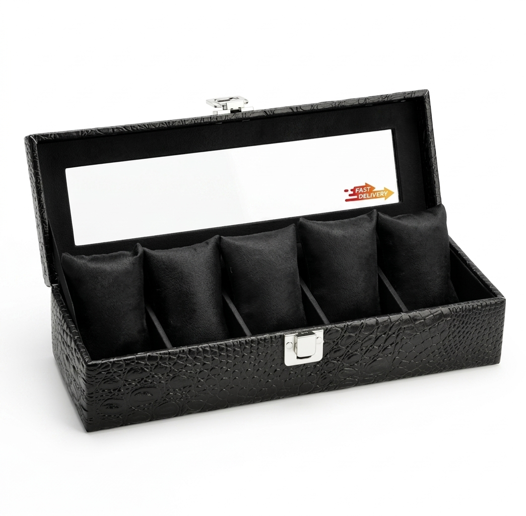 Black Croco Leather Transparent Watch Organizer Box