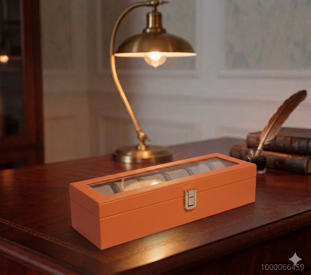 Orange Brown Leather Transparent Watch Organizer Box