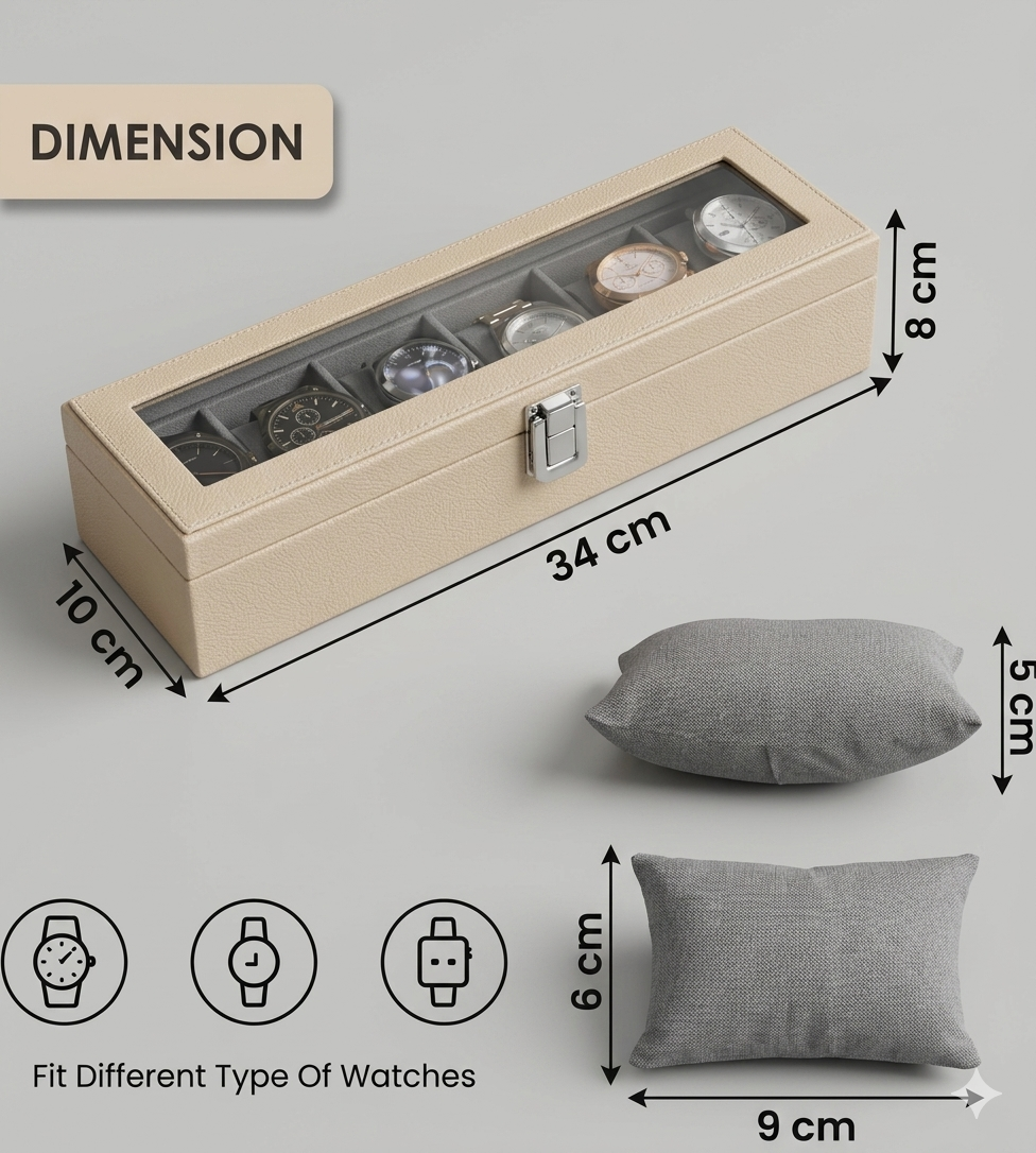 Cream Leather Transparent Watch Organizer Box