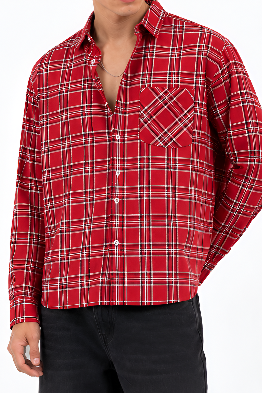 Trendy Boxy-Fit Cotton Red Check Shirt