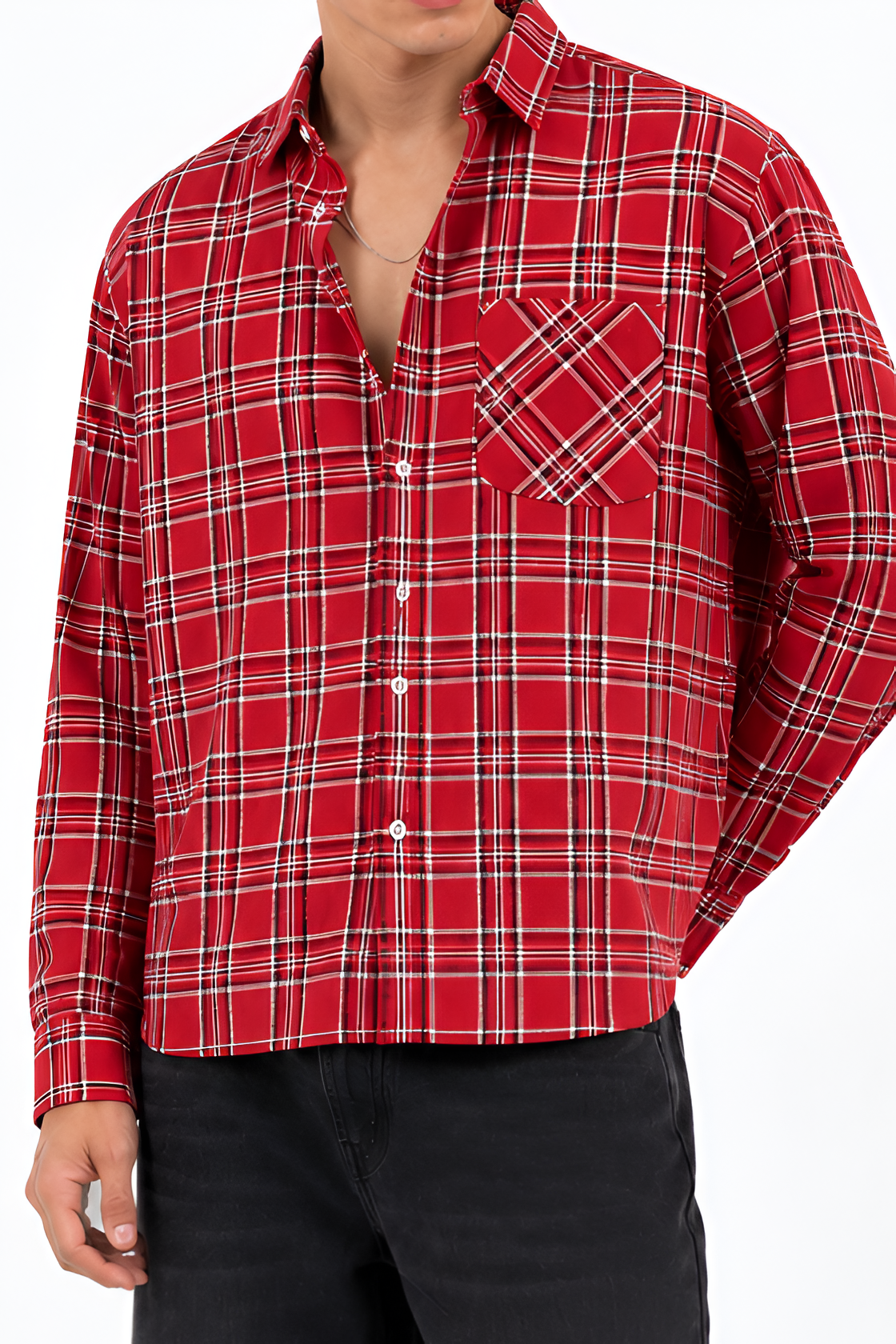 Trendy Boxy-Fit Cotton Red Check Shirt