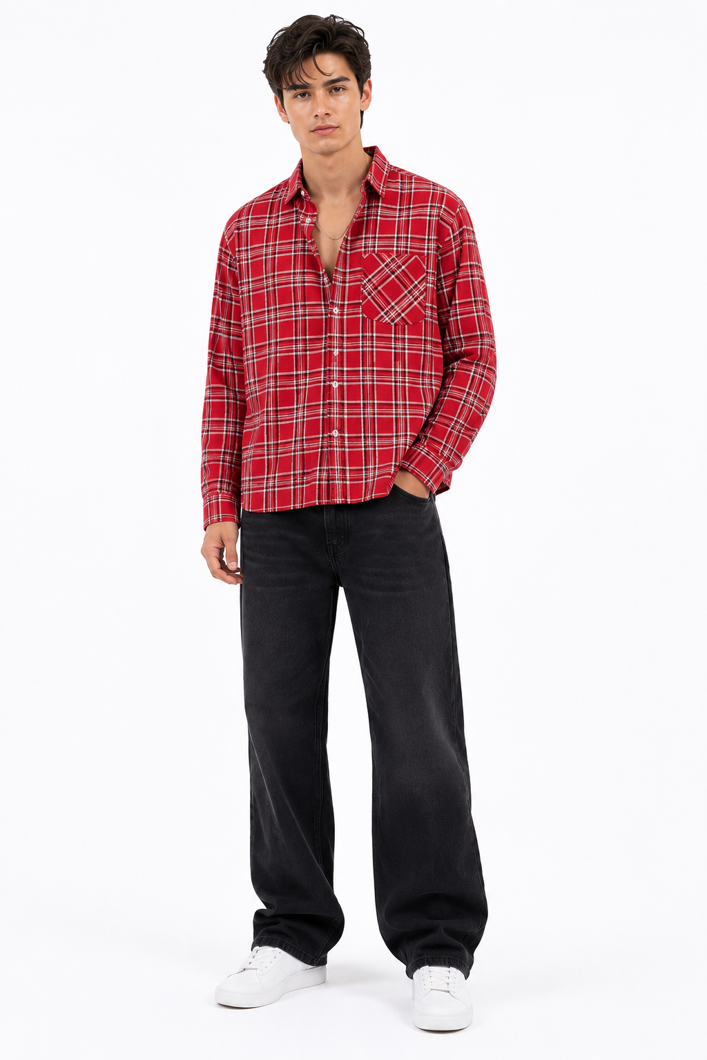 Trendy Boxy-Fit Cotton Red Check Shirt